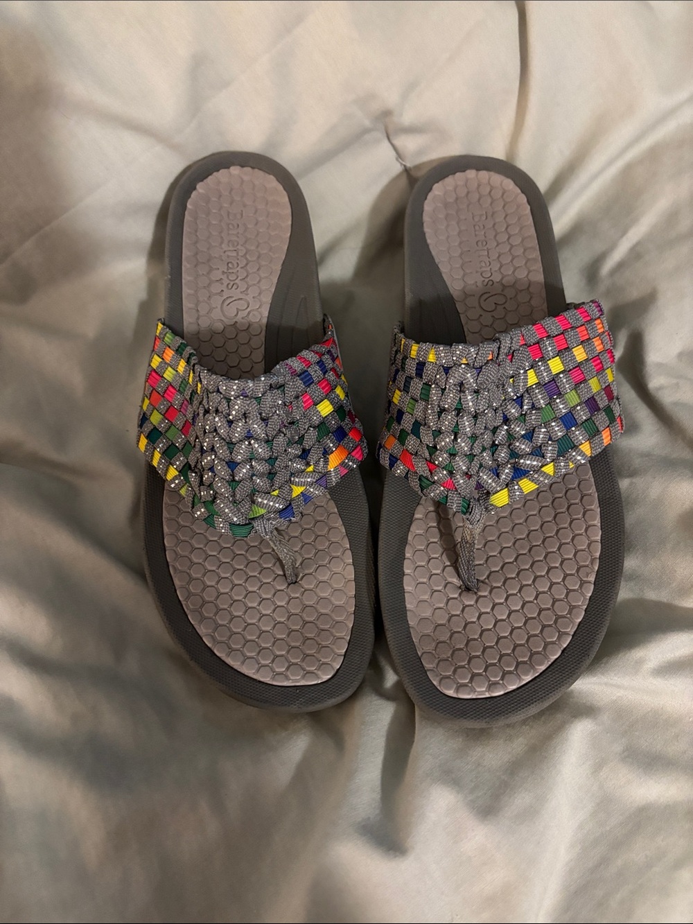 BareTraps Gray Sandal with Multicolor Woven Straps